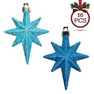 Set Ornamente de Crăciun Stele Turcoaz Glitter 8cm – poza 2