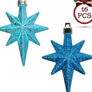 Set Ornamente de Crăciun Stele Turcoaz Glitter 8cm – poza 3