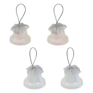 Set Ornamente de Craciun Clopote Albe Irizate Glitter 6cm - 4 buc