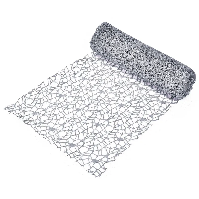 Plasă Decorativă Glitter Argintie pentru Decorațiuni de Crăciun