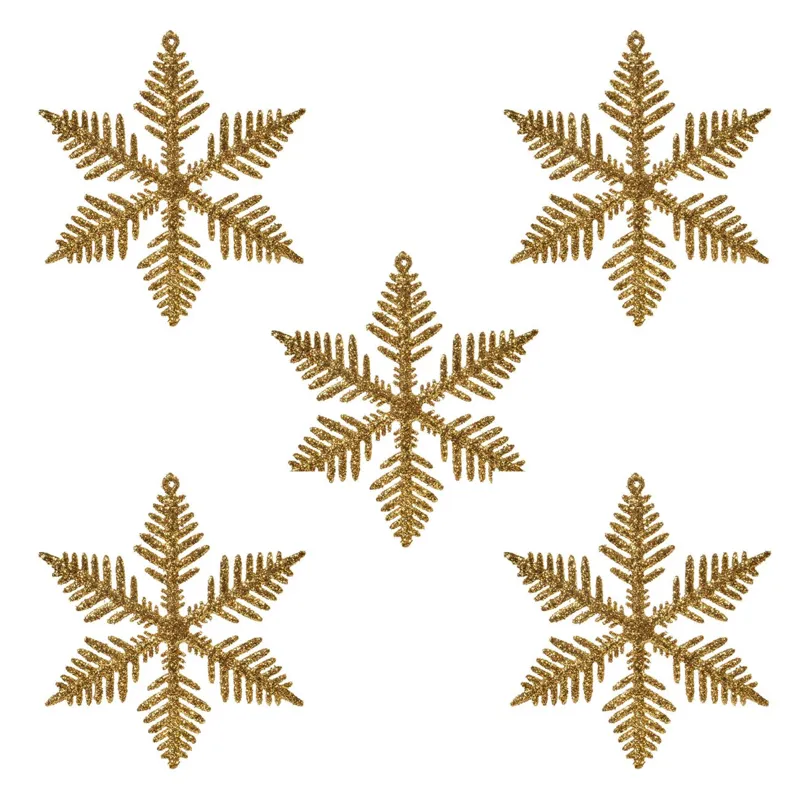 Set Ornamente Brad de Craciun Fulgi Aurii Glitter 10cm