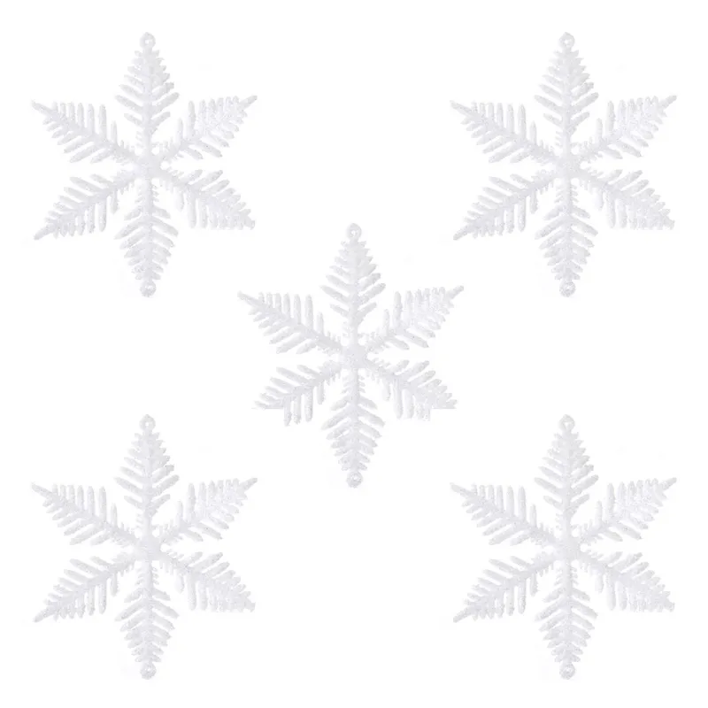 Ornamente Brad Crăciun Fulgi Albi Irizați Glitter Set 5 Bucăți