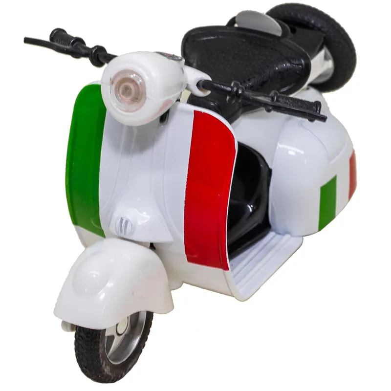 Motocicletă Jucărie Vespa Albă Miniatură Die Cast cu Sunet și Lumini 1:14