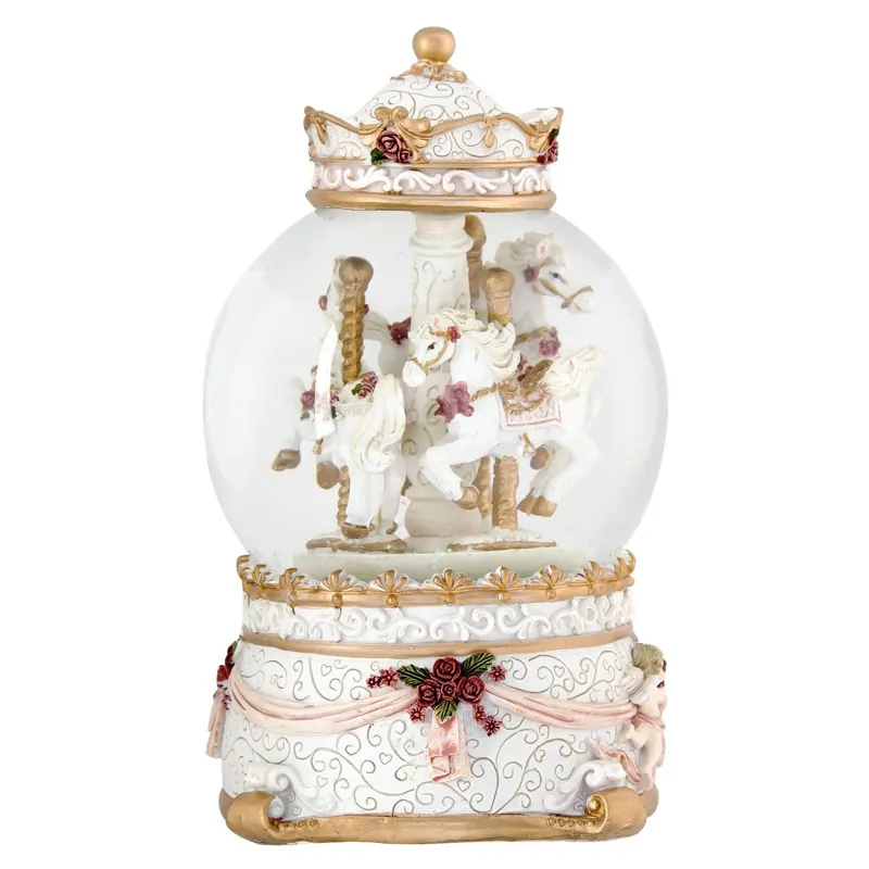Glob Decorativ Muzical Crăciun Carusel Sticlă Alb-Auriu 19x17cm