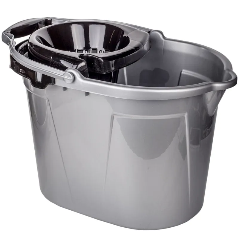 Găleată pentru mop cu storcător și 4 roți, Plastic, Gri, 14 l
