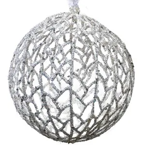 Ornament Brad Crăciun Glob Alb Iriizat de Plastic