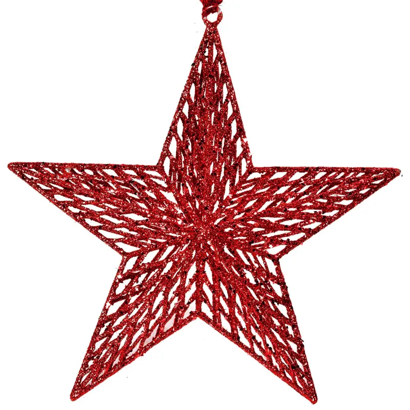 Ornament Brad de Crăciun Stea Rosie Glitter 15cm Plastic