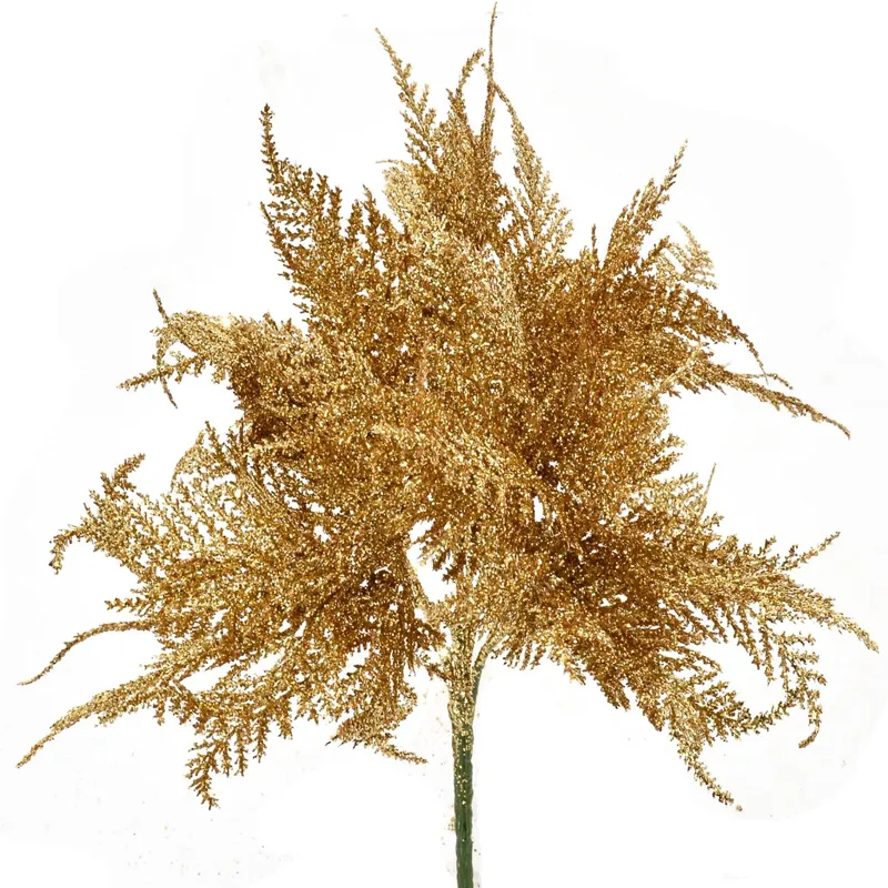 Floare decorativă crăciun aurie cu glitter, crenguțe decorative 30 cm