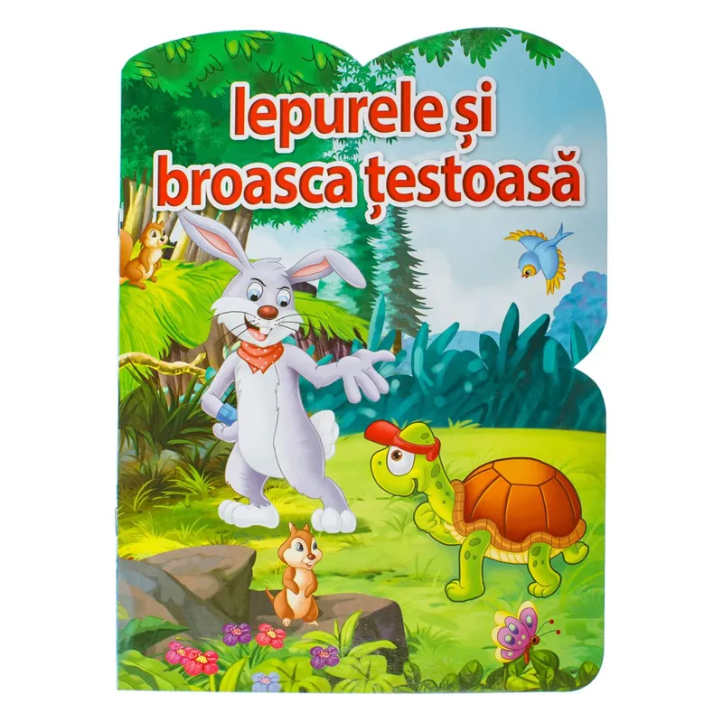 Carte ilustrată cu fabula Iepurele și Broasca Țestoasă, 19x19 cm, 12 file
