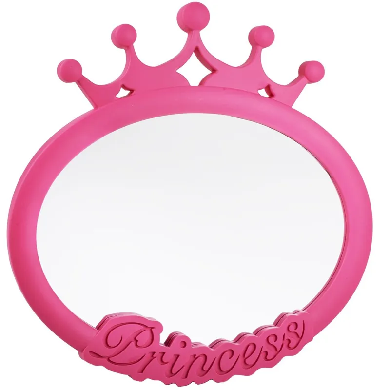 Oglinda de perete cu cadru din plastic, 25x25 cm, roz, cu design coroana