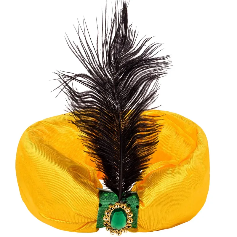 Turban Sultan Galben cu Pana Neagră și Piatra Decorativă