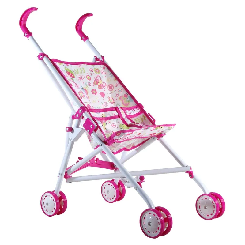 Carucior Jucarie Roz cu Modele Flori – Ideal pentru Papusi