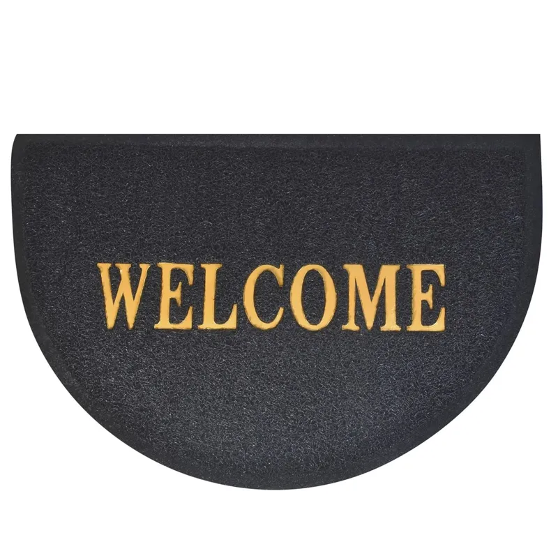 Covoraș de intrare semicircular negru cu mesaj Welcome 60x40 cm