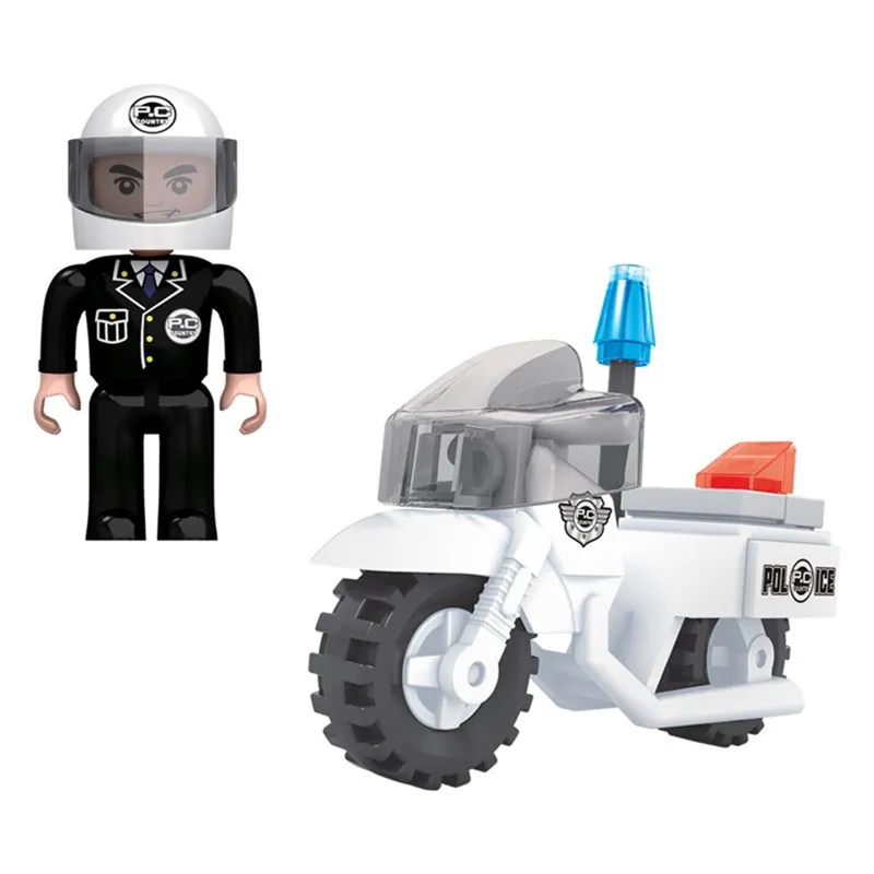 Cuburi de Construcție Motocicletă Poliție, 28 de Piese, Alb
