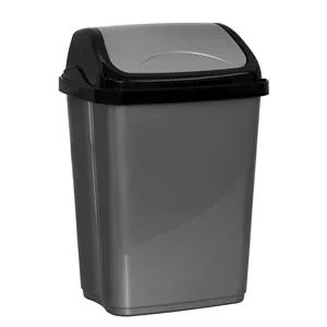 Coș de gunoi din plastic, 10L, Gri argintiu cu capac negru