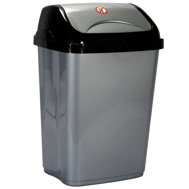 Coș de Gunoi din Plastic, 16L, Gri Argintiu cu Capac Negru