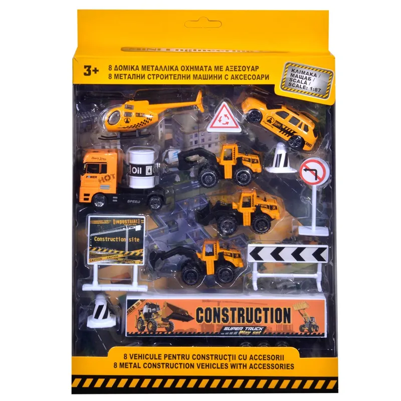 Set 8 vehicule de construcții metalice scala 1:87 accesorii