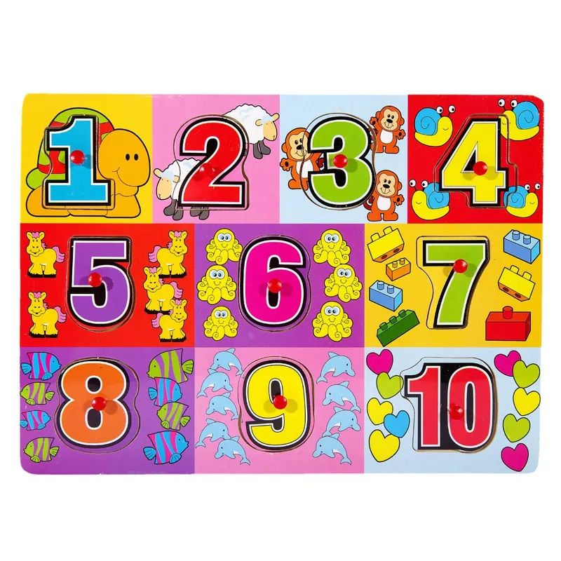 Puzzle din lemn educativ cu cifre, 10 piese, multicolor