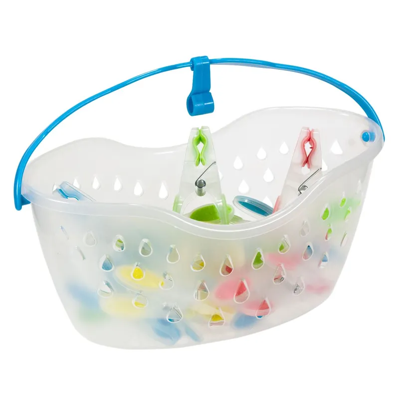 Coșuleț oval transparent cu 20 de cârlige pentru rufe, 23x12x12 cm