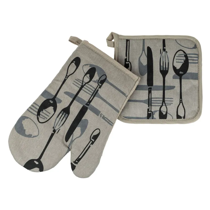 Set Manusa si Suport Oala din Bumbac, Taupe, 2 bucati