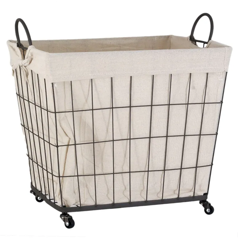 Cos de rufe metalic cu roti, 48x36x39cm, negru si bej