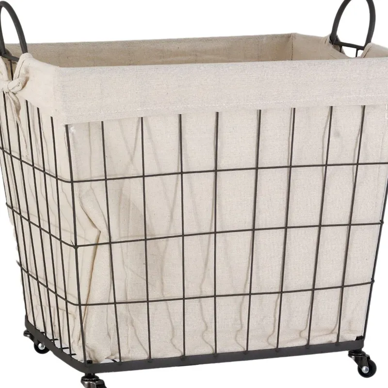 Cos de rufe metalic cu roti, 48x36x39cm, negru si bej – poza 3