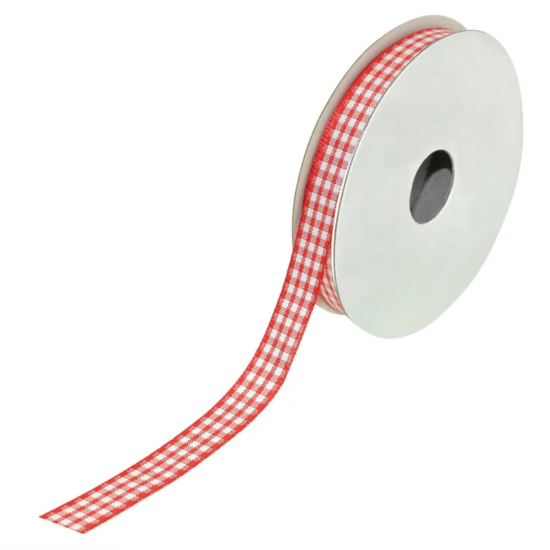 Panglică Decorativă Gingham Roșu și Alb pentru Decorațiuni de Crăciun