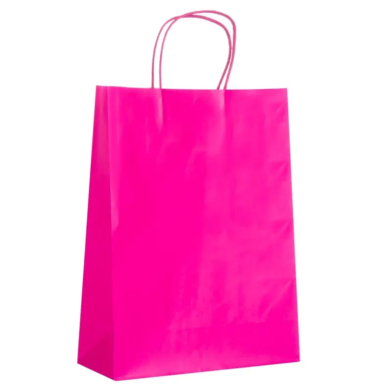 Sac cadou din hartie kraft fucsia, dimensiune 26x11x35cm