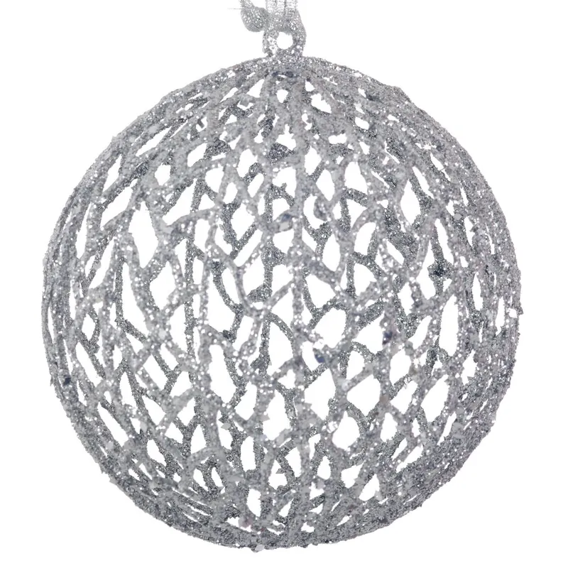 Ornamente Glob Brad de Craciun cu Glitter Argintiu