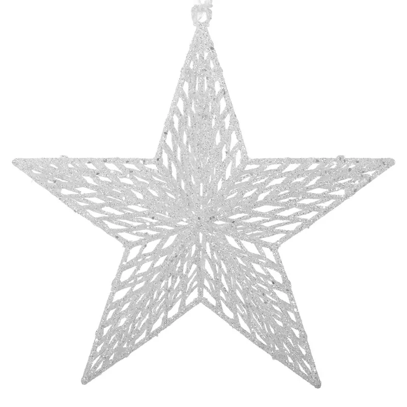 Ornament Stea Crăciun Alb cu Glitter 28 cm, Decorativ Material Plastic
