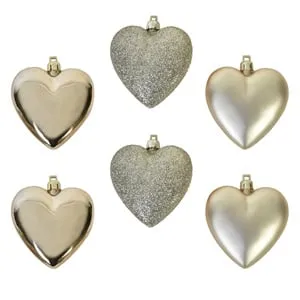 Set Ornamente Craciun Inimi Bej Glitter Dimensiune 7cm