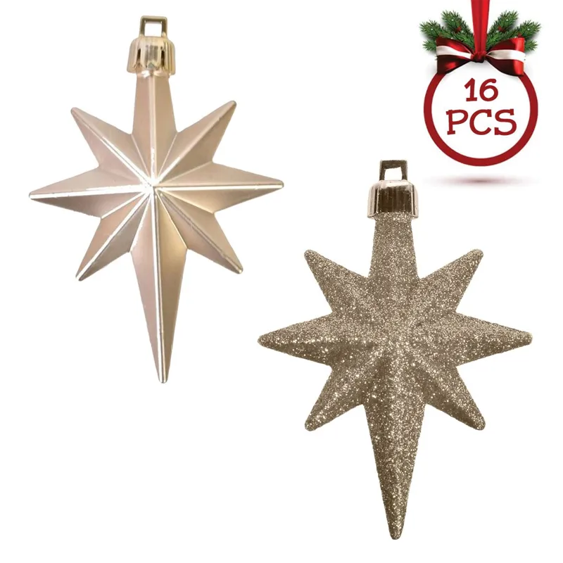 Set Ornamente de Craciun Stele Glitter Bej Mat 8cm