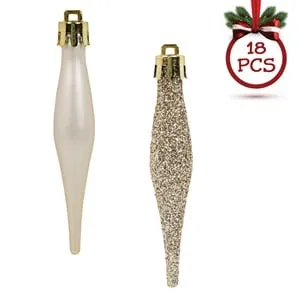 Set Ornamente de Craciun Turturi Bej Mat cu Glitter 8cm