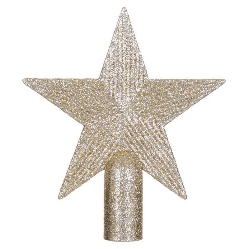 Vârf de brad stea, Bej șampanie cu glitter, 15 cm