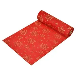 Tesatura Decorativa Craciun Rosie cu Fulgi Aurii Glitter Poliester