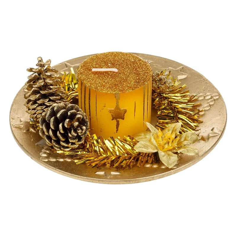 Decoratiune de Crăciun cu Lumanare Aurie, Dimensiune 14 cm