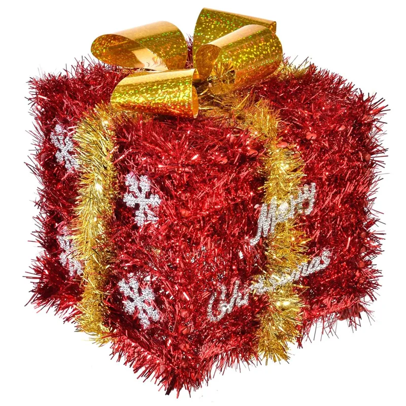 Decorativ Crăciun Tinsel Roșu și Aurie cu Mesaj Merry Christmas