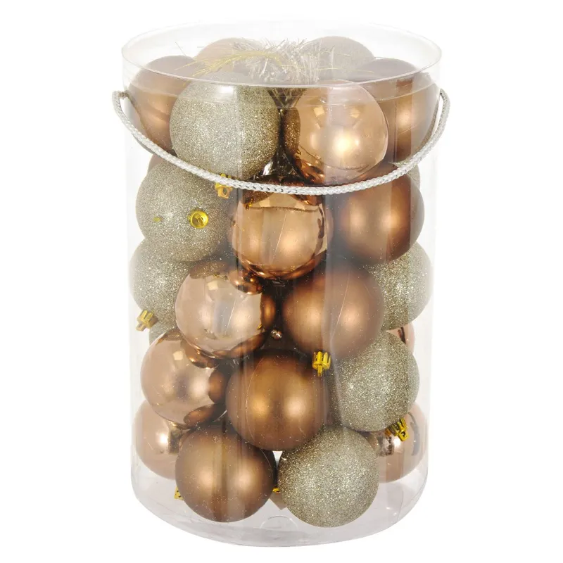 Set Globuri de Crăciun Bronz Bej Mat Stralucitoare Glitter