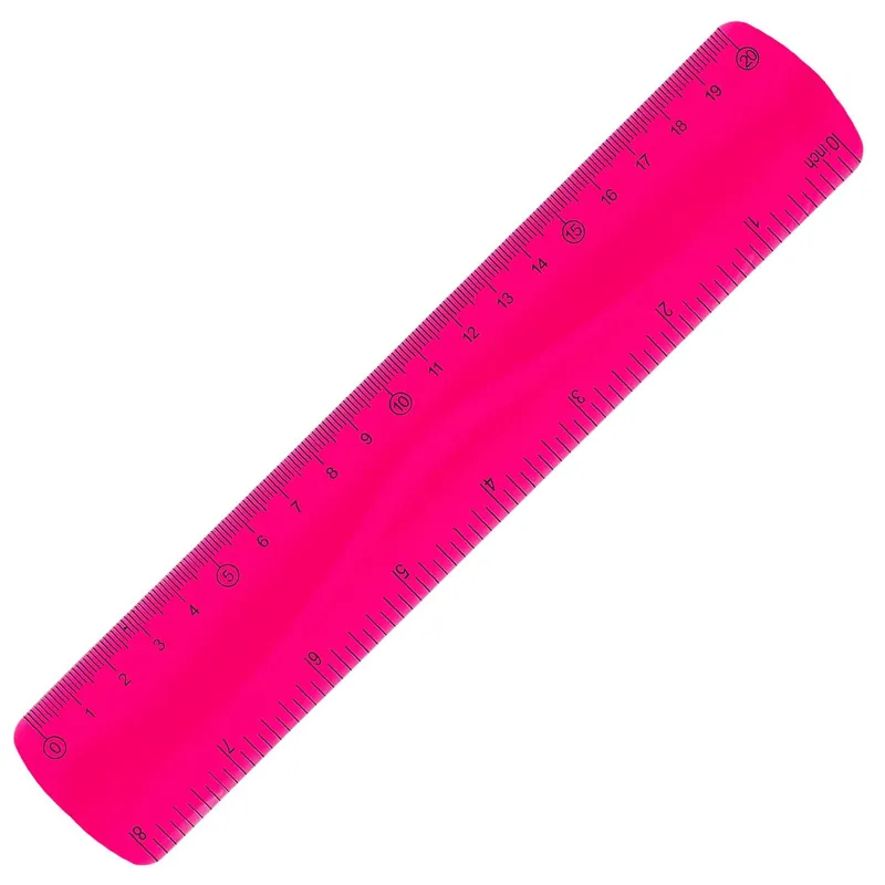 Rigla flexibilă fucsia 20 cm cu gradații în cm și inch
