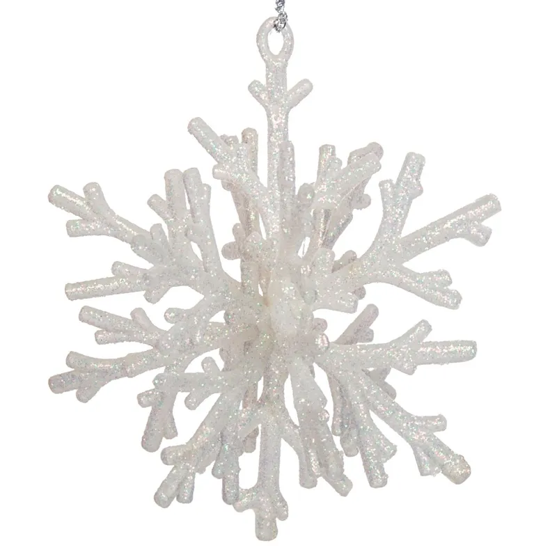 Ornament Fulg 3D Alb Irizat pentru Brad de Crăciun, decorativ și strălucitor