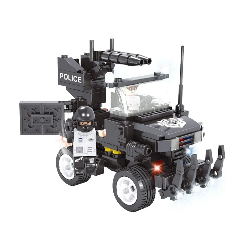 Set de Construcție Vehicul de Poliție, 229 Piese, Include 2 Figurine, Negru