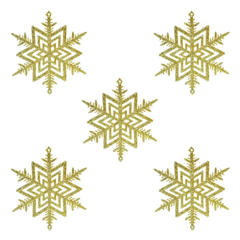 Set Ornamente Crăciun Fulgi Aurii Glitter Plastic pentru Decorațiuni
