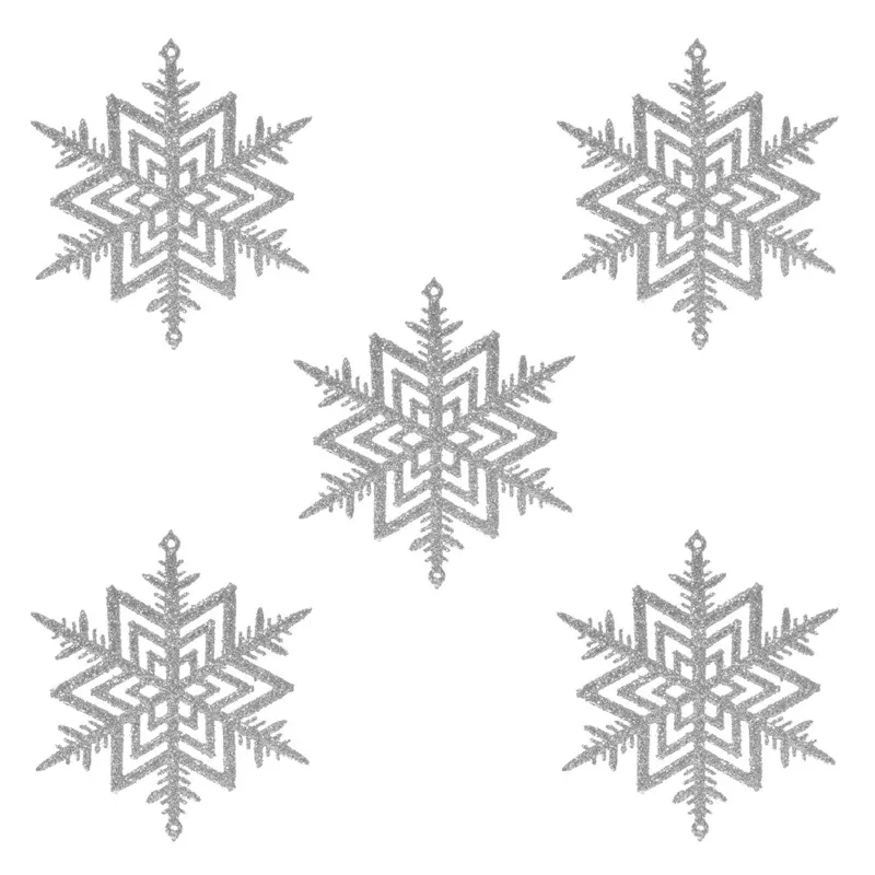Ornamente de zăpadă argintii pentru brad de Crăciun, set 5 bucăți