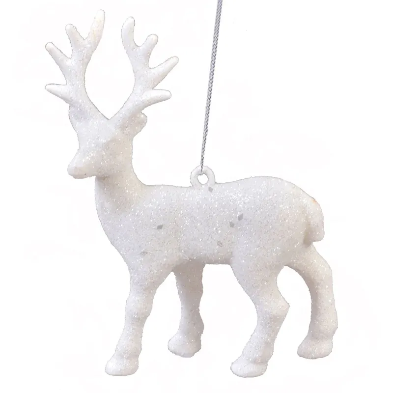 Ornament Brad de Crăciun Cerb Alb Glitter 12.5cm