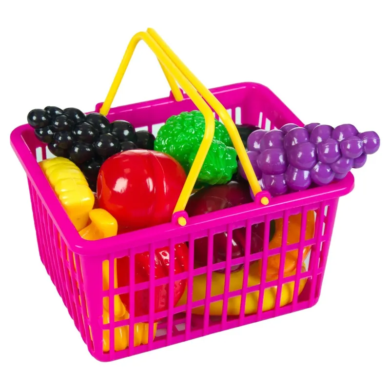 Set Jucarie Supermarket cu Cos si Fructe, 18 buc, Multicolor