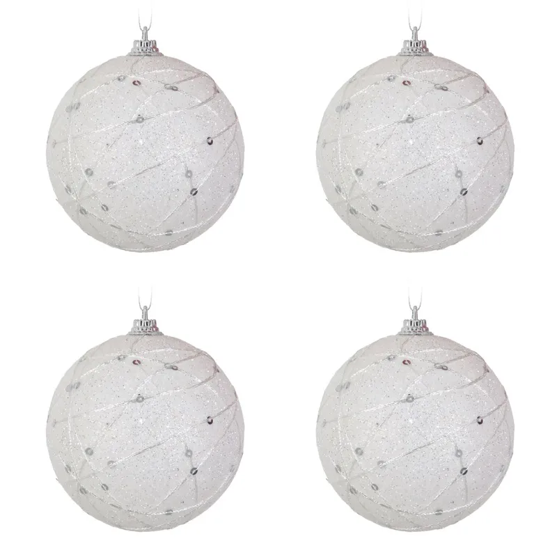 Set Globuri Crăciun Albe, Diametru 10cm, 4 Bucăți, Plastic – poza 3