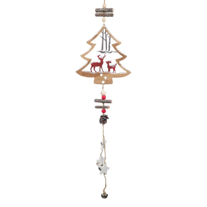 Decorațiune Crăciun Lemn Brad Ren Clopoței 57x16cm Maro