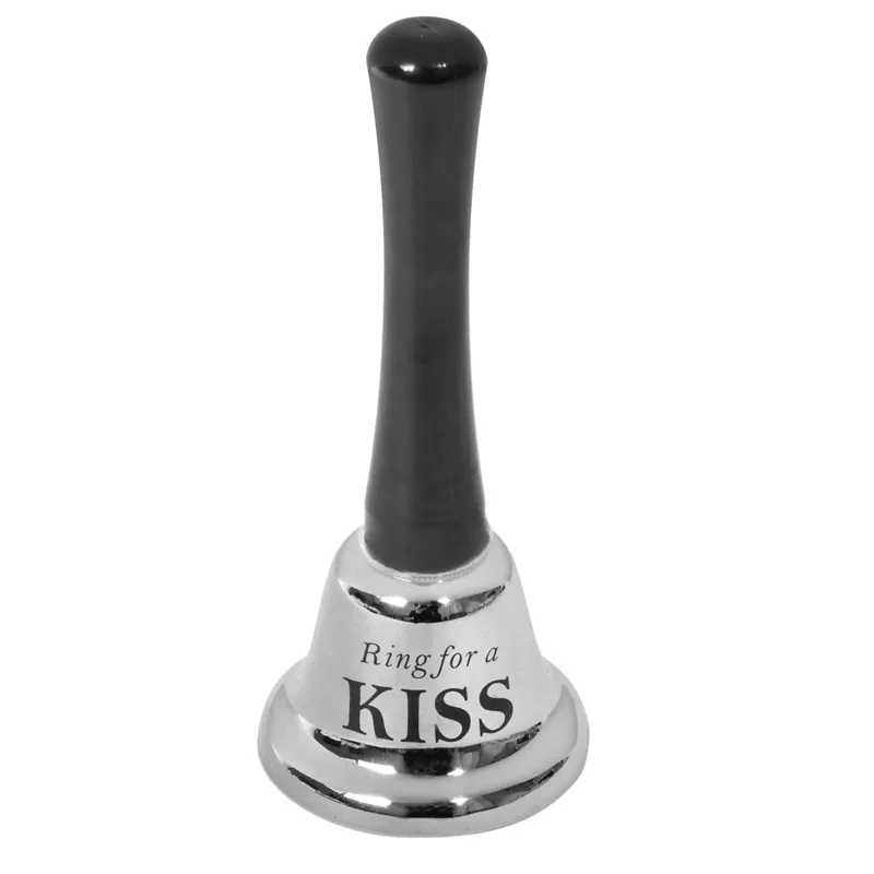 Clopotel Metalic Argintiu cu Mesaj \"Ring for a Kiss\"