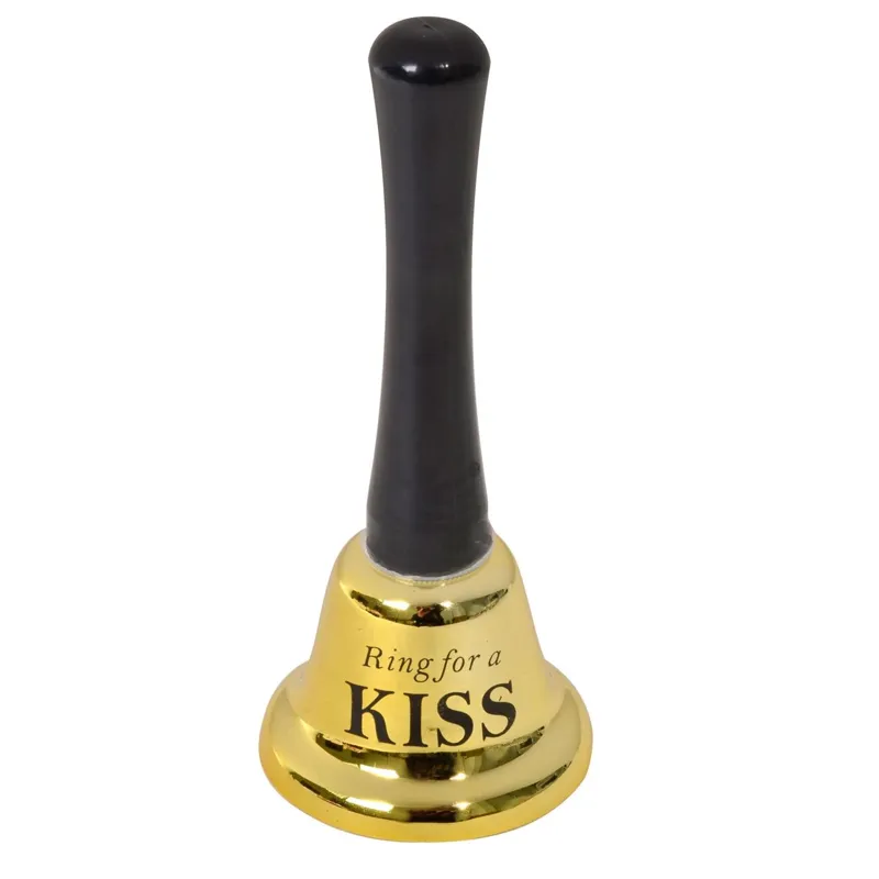 Clopoțel Metalic Aurie \"Ring for a Kiss\" cu Mâner Negru pentru Evenimente