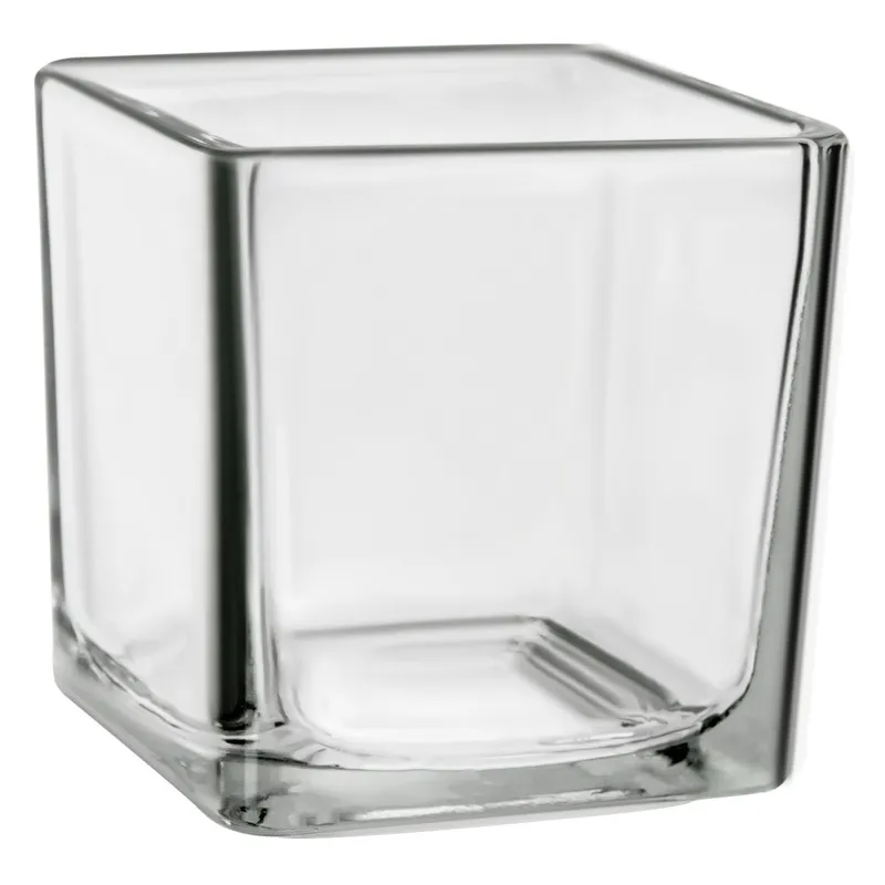 Suport pătrat de sticlă transparentă pentru lumânări pastilă 5x5x5.5 cm